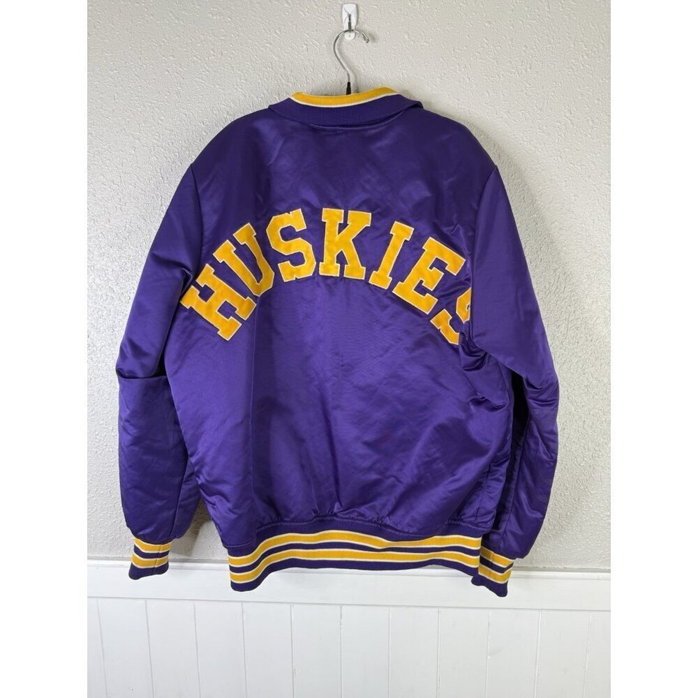 VTG Washington Huskies Satin Jacket Mens L Made In USA Front Back Spell Out READ